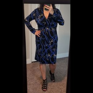 T Tahari Boston Proper NEW dress black blue chains horse bridle large NWT